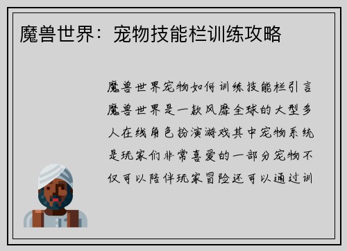 魔兽世界：宠物技能栏训练攻略